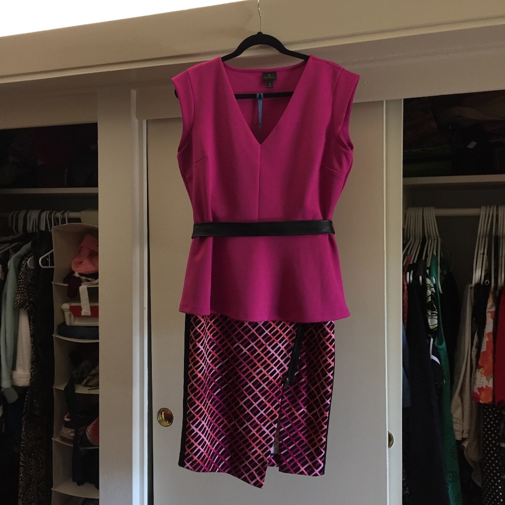 Belted two-piece Pink and Black skirt set